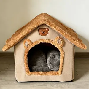 1 piece of cat supplies, cat bed, cat house, Bed Built Kennel, warm, soft and comfortable indoor cat bed, with plush thickened cushion inside, cute house-shaped pet bed, washable cat litter box, thickened filling, washable fabric, suitable for all seasons