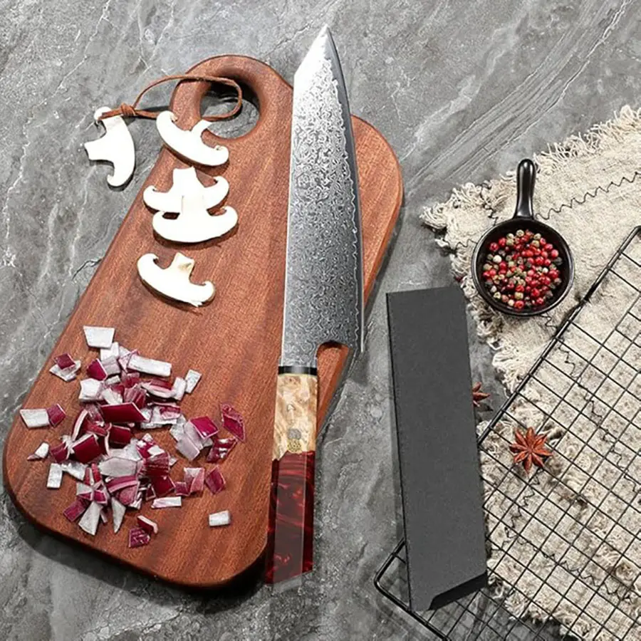 Damascus Steel Kiritsuke & Chef Knife, Ultra Sharp AG-10 Blade, Rosewood Handle, Ideal for Multifunctional Kitchen Knife Precision Cooking. Slicing Artistic Finesse