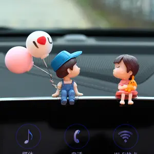 4-Piece Cute Cartoon Couple Resin Figurines, Romantic Balloon-Themed Car Dashboard Ornament, Ideal Gift for Anime Lovers & Car Interior Decoration Enthusiasts, Car Ornament