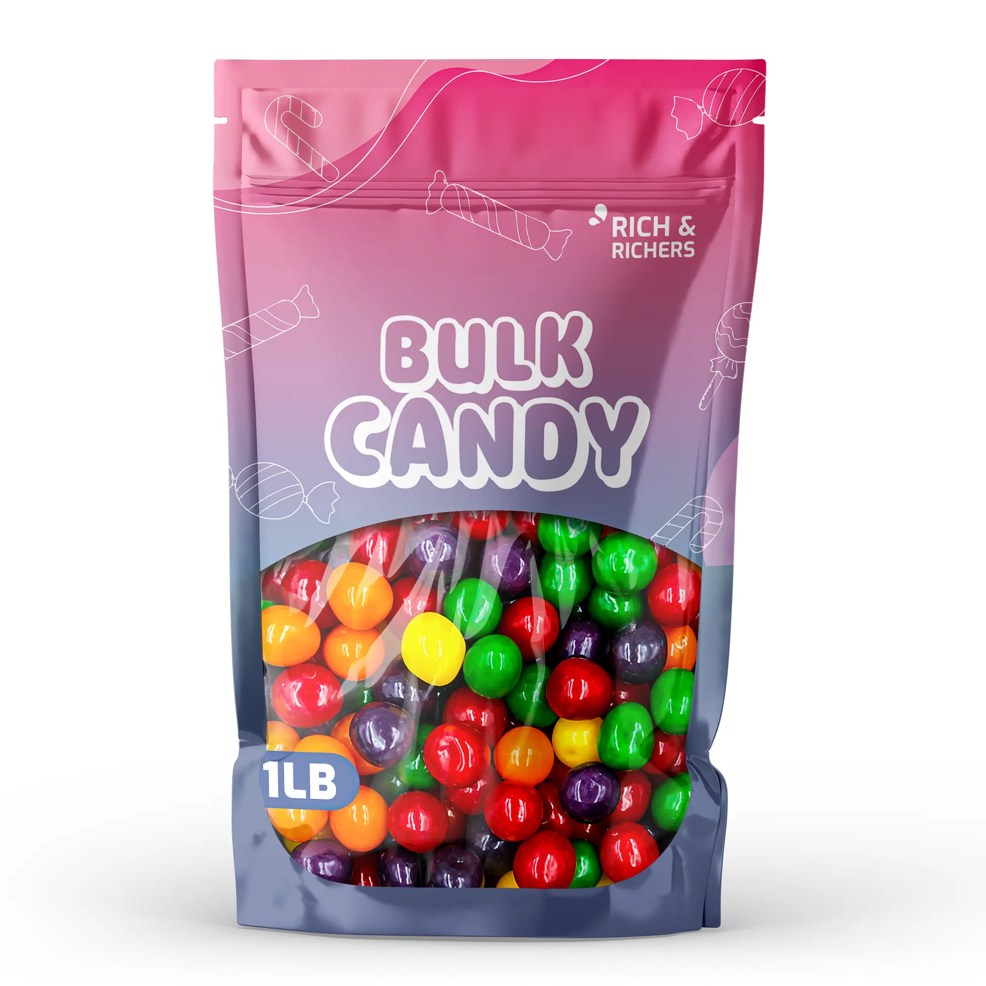 RICH & RICHERS Assorted Fruit Sour Chewy Candy Balls - 1lb & 1.5lb Bulk Pouches, Jelly Center Tart Treats, Vibrant Rainbow Pinata Mix, Sweet Snack
