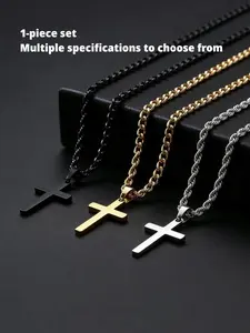 Titanium Steel Double-Layer Cross Pendant Necklace (Dragon Bone Chain, Twist Chain)