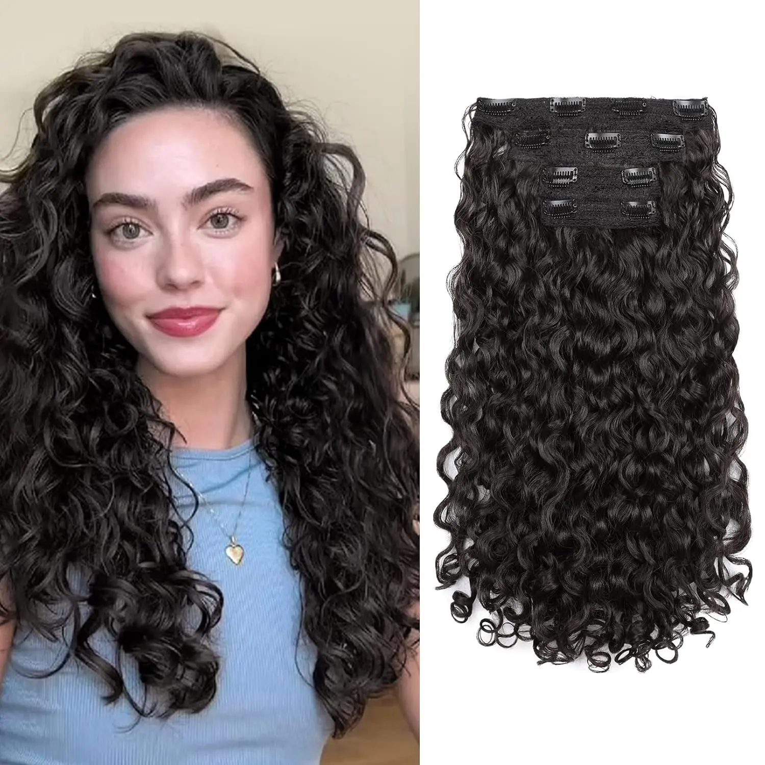 Vigorous Curly Hair Extensions - 4PCS 20"  Curly Clip in Hair Extensions 100% Super Protein Hairpieces with Invisible Lace Weft Silky Soft Natural Look for Women