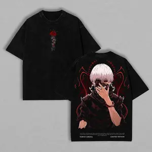Tokyo Ghoul Ken Kaneki Vintage Washed Oversize Graphic Tee Casual Streetwear Soft Cotton Top Anime Fan Merch Fashion Daily Outfit