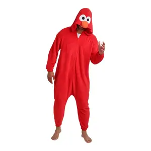 Sesame Street Elmo Adult Red Long Sleeve Hooded Kigurumi Cosplay Onesie Costume Suit-Medium