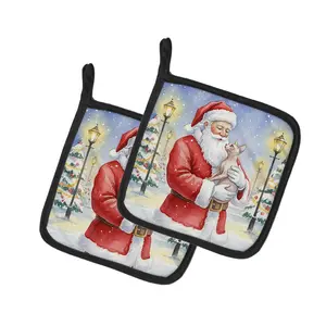 Carolines Treasures FNT1163PTHD 7.5x7.5 in. Sphynx Cat with Santa Claus Hanging Pot Holders - 2-Pack Kitchen Bakeware Set, Machine-Washable Compatible