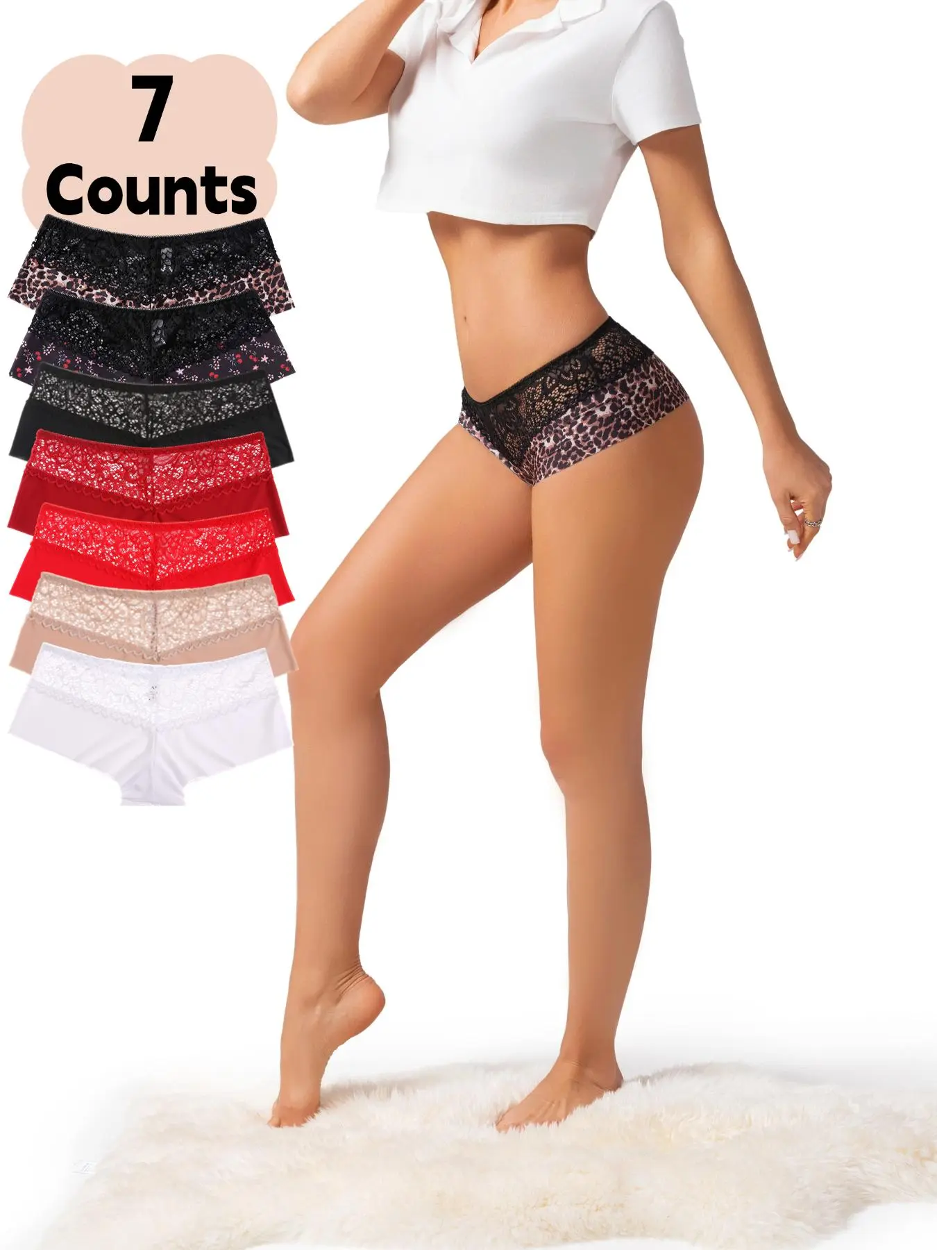 Women's Plain / Floral / Leopard Print Soft Fit Panty, Soft Comfy Breathable Seamless Design Briefs for Daily Wear, Contrast Lace Thong,  Underwear for All Seasons, Soft Breathable Knicker