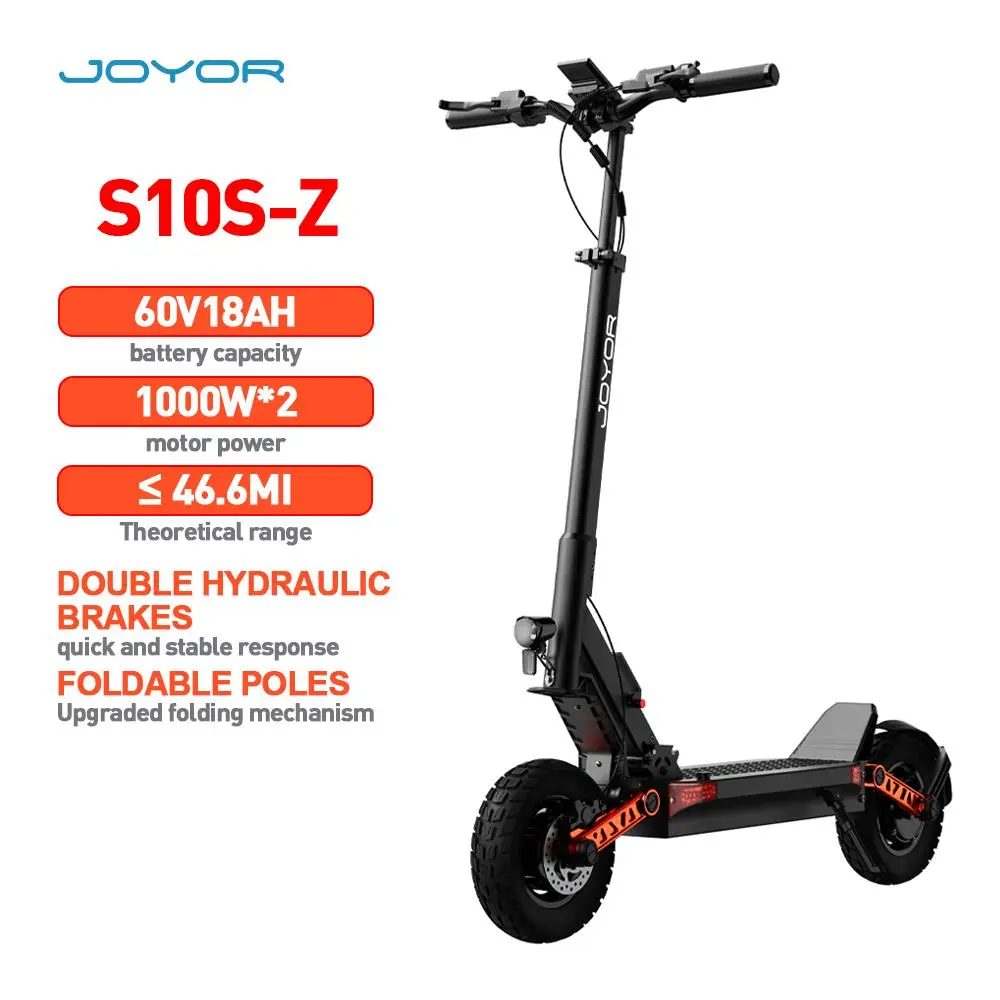 JOYOR S10S-Z Lightweight Electric Kick Scooter for Kids & Adults 60V18AH Battery 1000W Motor 46.6MI Range Double Hydraulic Brakes Foldable Poles