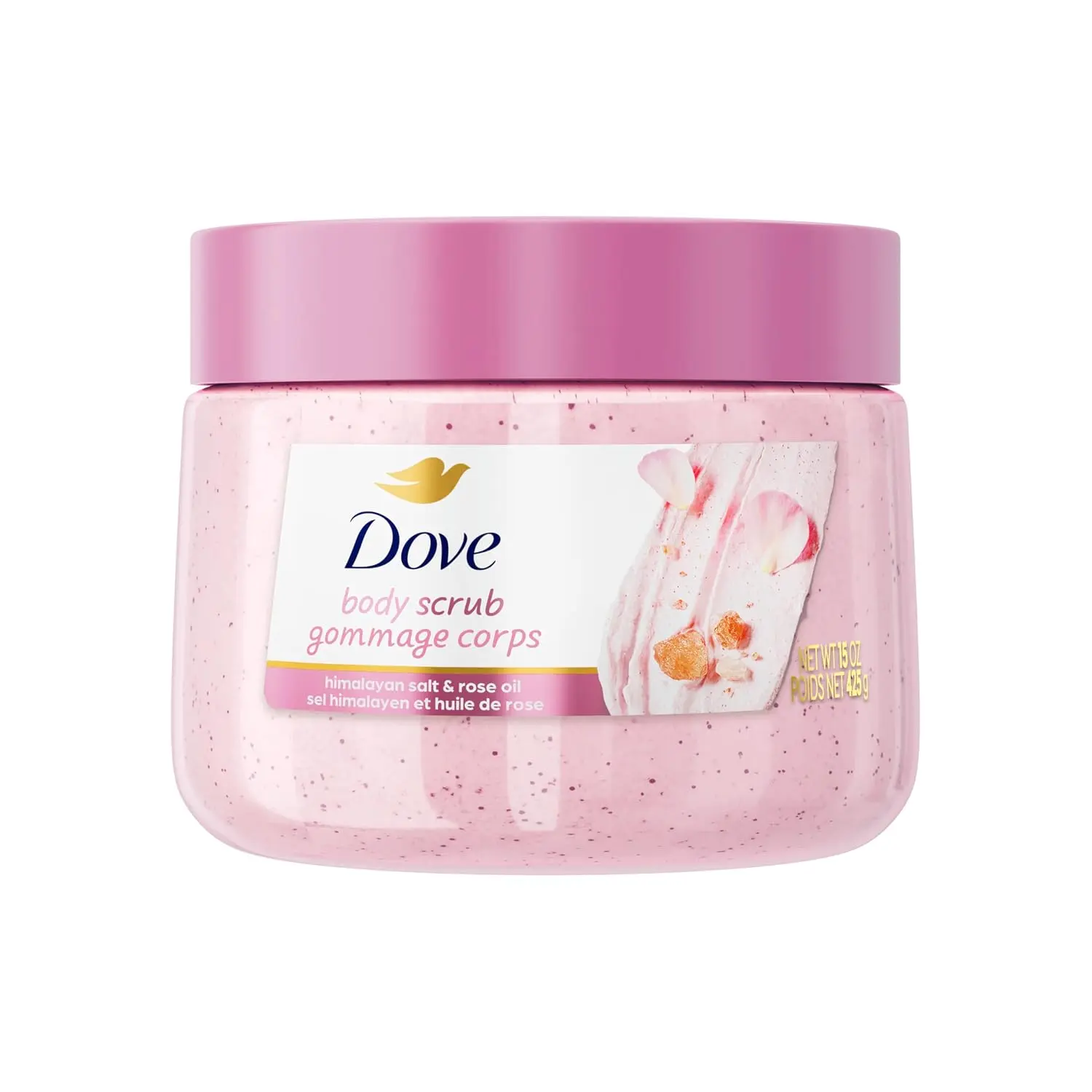 Dove Himalayan Salt & Rose Oil Body Scrub, 15 oz - Cosmetic Sugar Cleansing Body Care Product, Gently Polishes Skin for Smooth, Radiant, Moisturized Glow