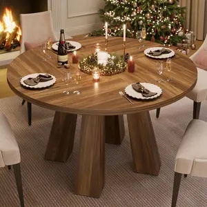 Garvee Round Dining Room Table, 47" Farmhouse Style Circle Table with Sturdy Pedestal Base, Seats 4-6, Perfect for Dining Room or Living Room, Walnut Finish