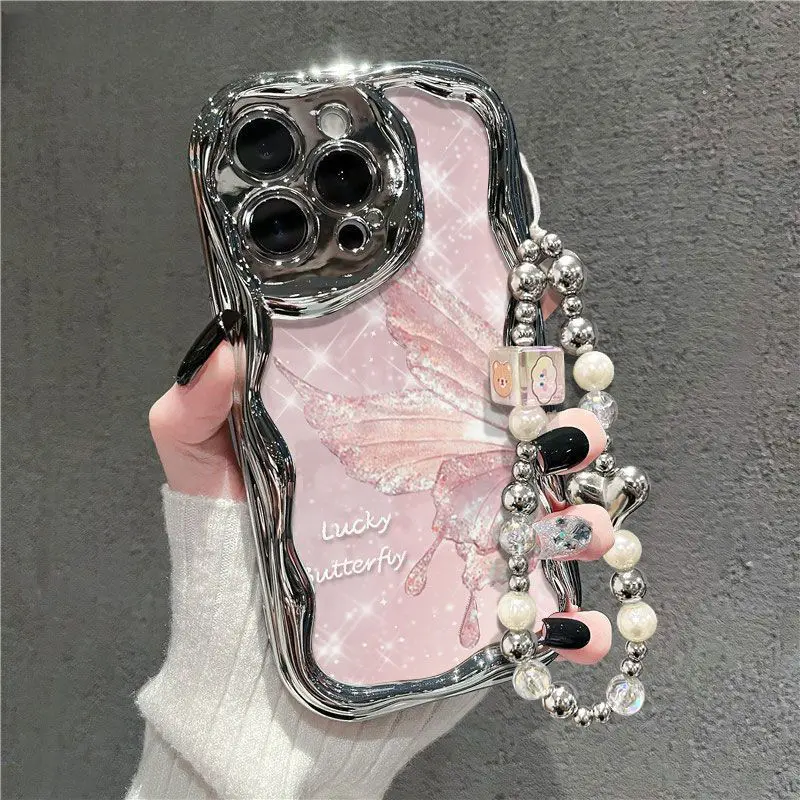 Pink Butterfly Phone Case for use with iphone 17 air 16 pro max 15 plus 14 pro 13/12/11 X/XS XSMAX Romantic fresh Satisfying aesthetic phone cases latest viral phone case Electroplated