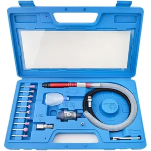 17pcs Micro Air Die Grinder Kit Pneumatic Pencil Die Grinder 1/8 and 3/32 Inch Collet Capacity High Speed Grinding Lightweight Compact Tool Kit for Cleaning Cutting Polishing Welding, 58000 RPM