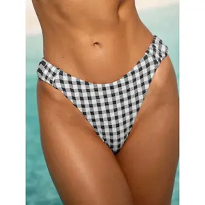 Black Gingham Ruched Bikini Bottom