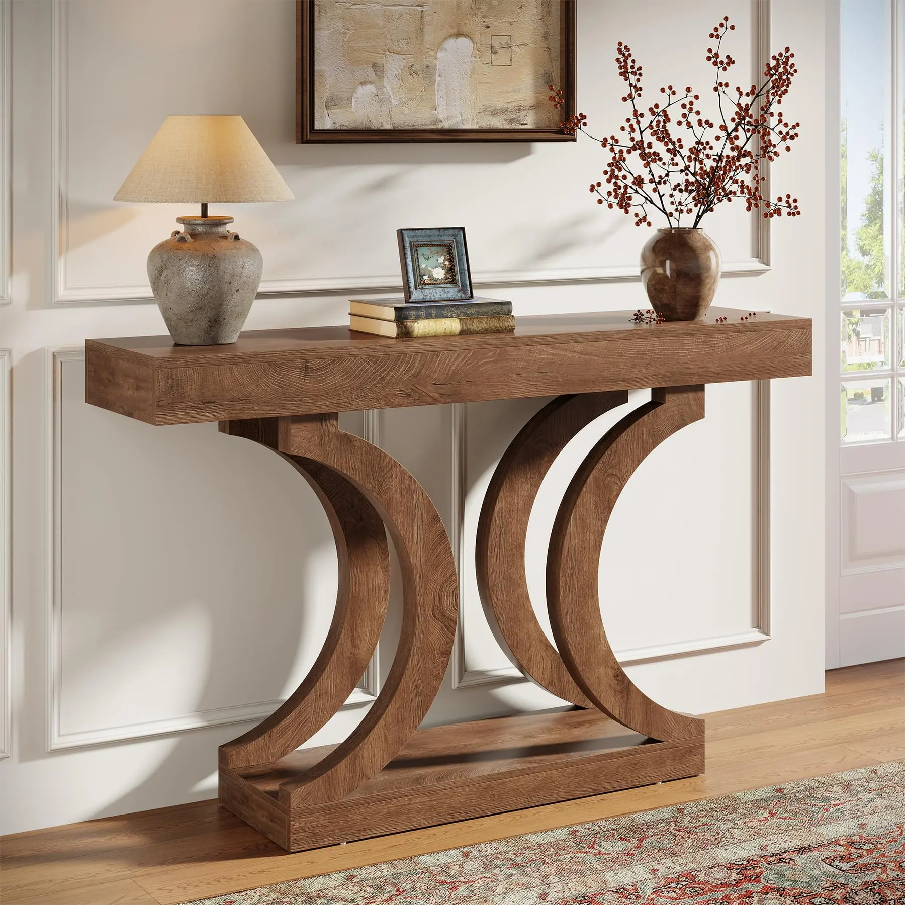 Tribesigns Farmhouse Console Table 43-Inch for Entryway, Narrow Sofa Table with Curved Legs for Living Room, Rustic Brown