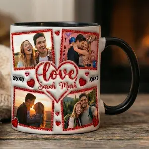 Personalized Couple Photo Mug, Custom Love Collage Mug with Names, Anniversary Gift for Him Her, Valentine Mug