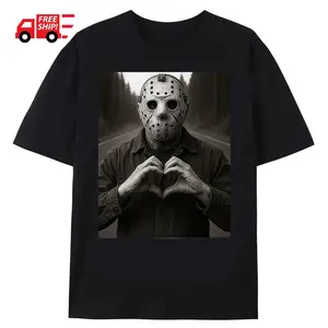 Funny Jason Horror Character Selfie Halloween Meme Tee, Jason Heart Hands Shirt, Retro Horror Character Tee Menswear Top