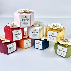 50pcs, Creative Flower Hexagon Wedding Candy Box Exquisite Little Flower Chocolate Box Holiday Party Banquet Anniversary Gift Box, Cheapest Items Available, Sale, Small Business Supplies, Packaging Box, Wedding Decorations