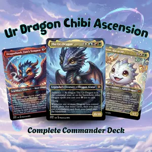 Ur Dragon Chibi Ascension MTG Proxy Commander Deck, 100+ Cards, Ready to Play, Perfect Gift for Dragon Lovers, Complete Commander Deck with Chibi Dragon Artwork
