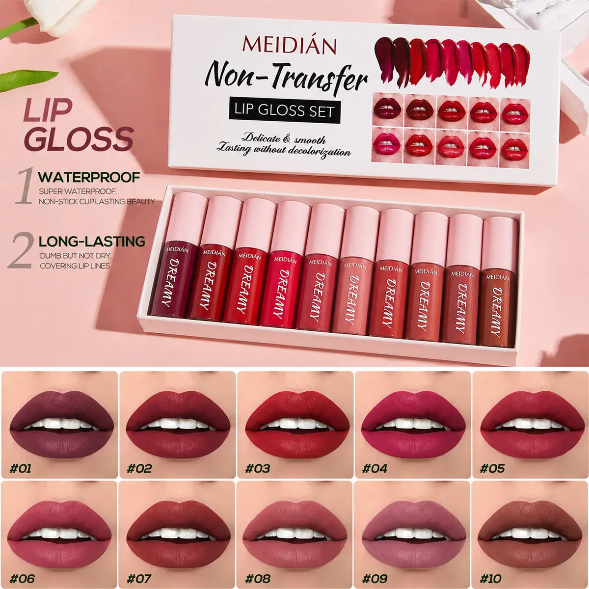 10 Pc Lip Gloss Collection, Shimmery Lip Glosses for Women and Girls, Long Lasting Lip Gloss Set with Rich Varied Colors, Great Holiday and Birthday Gift
