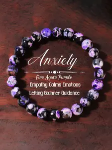 Handmade Fire Agate Beaded Adjustable Bracelet, Anti-Anxiety Protection Jewelry for Men & Women, Fashion Accessory for Daily Wear, Crystal Bracelets