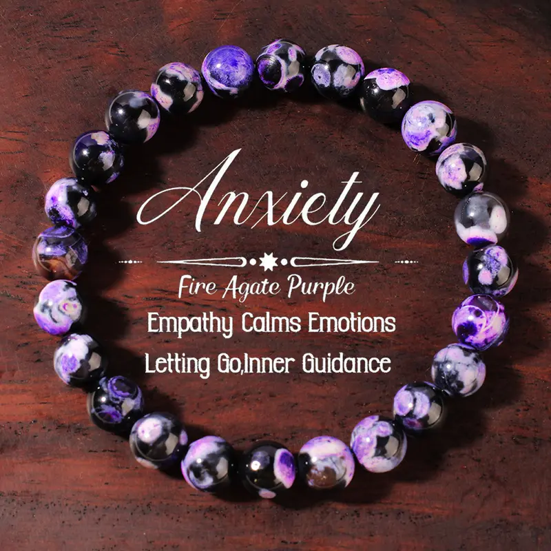 Handmade Fire Agate Beaded Crystal Bracelet, Anti-Anxiety Protection Jewelry for Men & Women, Fashion Accessory for Daily Wear