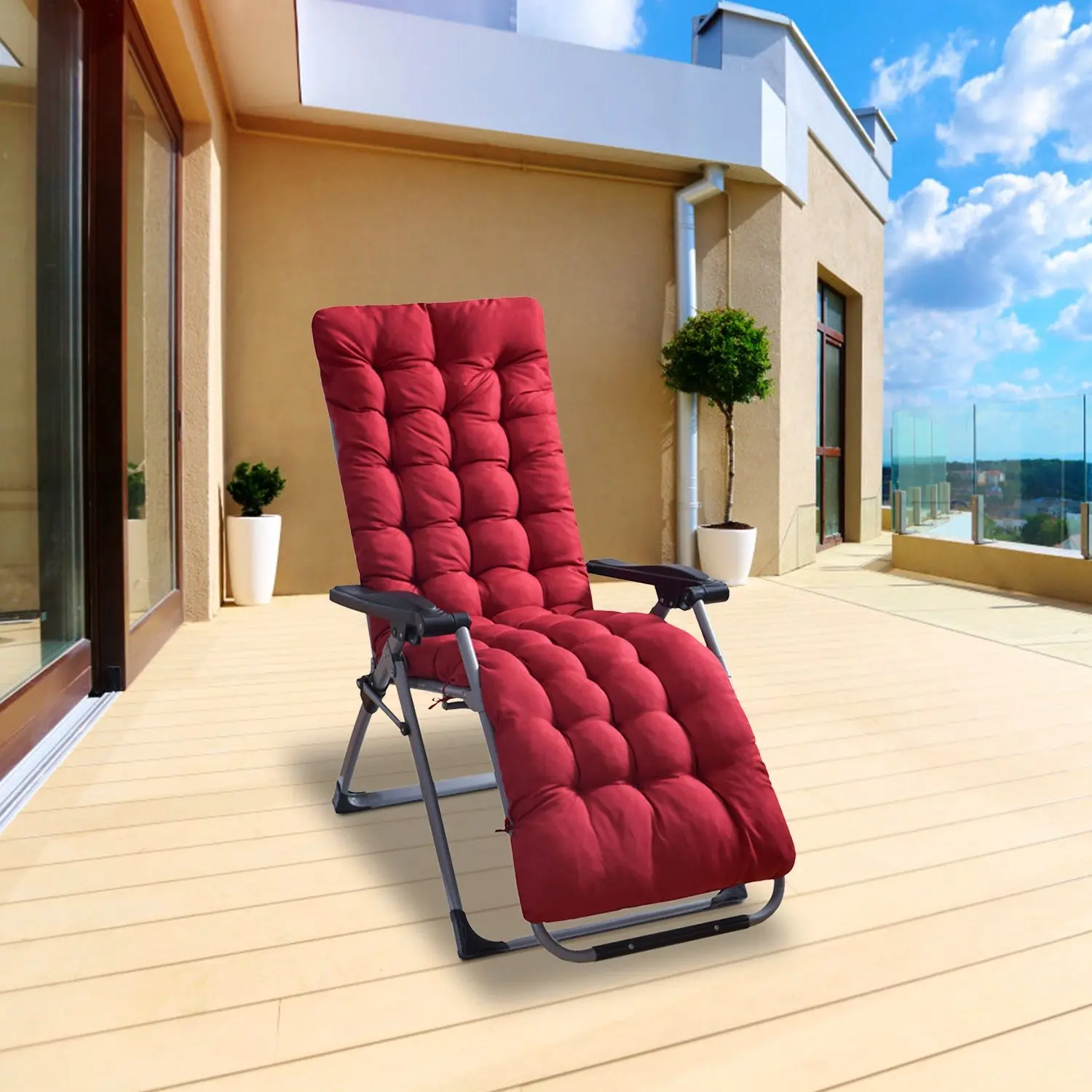 Folding Chaise Lounge Cushion, 71x22in Thick Tufted Pad with Straps, Durable and Portable for Patio Rocking Chairs, Decks, and Gardens, Rocking Chair, Foldable