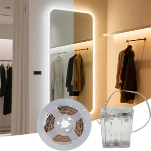 5V flexible LED light strip, battery box powered (batteries not included), warm/white light, suitable for parties, bedrooms, camping, and DIY home décor.
