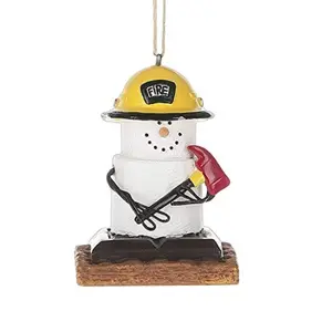 S'Mores Snowman Fireman with Ax Resin Christmas Tree Ornament 2.75 inch