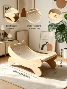 Modern Solid Wood Cat Lounger - Stylish Pet Bed & Scratching Lounge,2-in-1 Cat Scratching Lounge Bed with Ergonomic Backrest Design,Cute Wooden Cat Bed - Wear-Resistant Scratching Lounger for Kitties