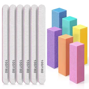 Nail Files and Buffer, Professional Manicure Tools Kit Rectangular Art Care Buffer Block Tools 100/180 Grit 12Pcs/Pa(White)