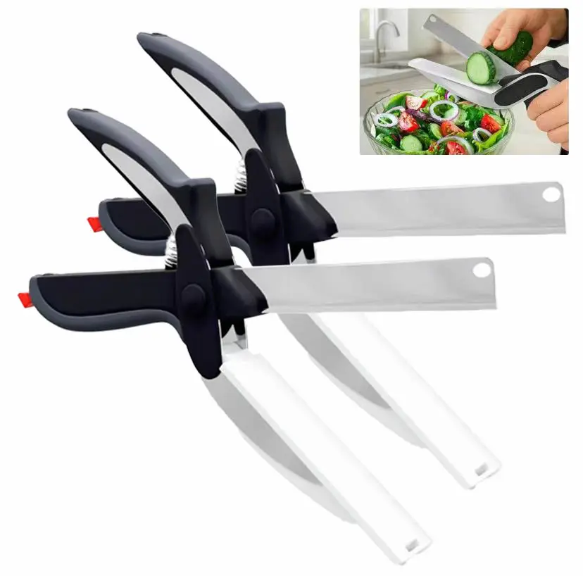 2-in-1 Kitchen Scissors with Cutting Board - 1 Pcs Kitchenware, Dad Gifts, Stainless Steel Blade, Plastic Board, Safe Lock, Compact 9.6" Size, Easy-to-Use/Clean Shears for Meat & Cheese Cut, Great for BBQ Prep