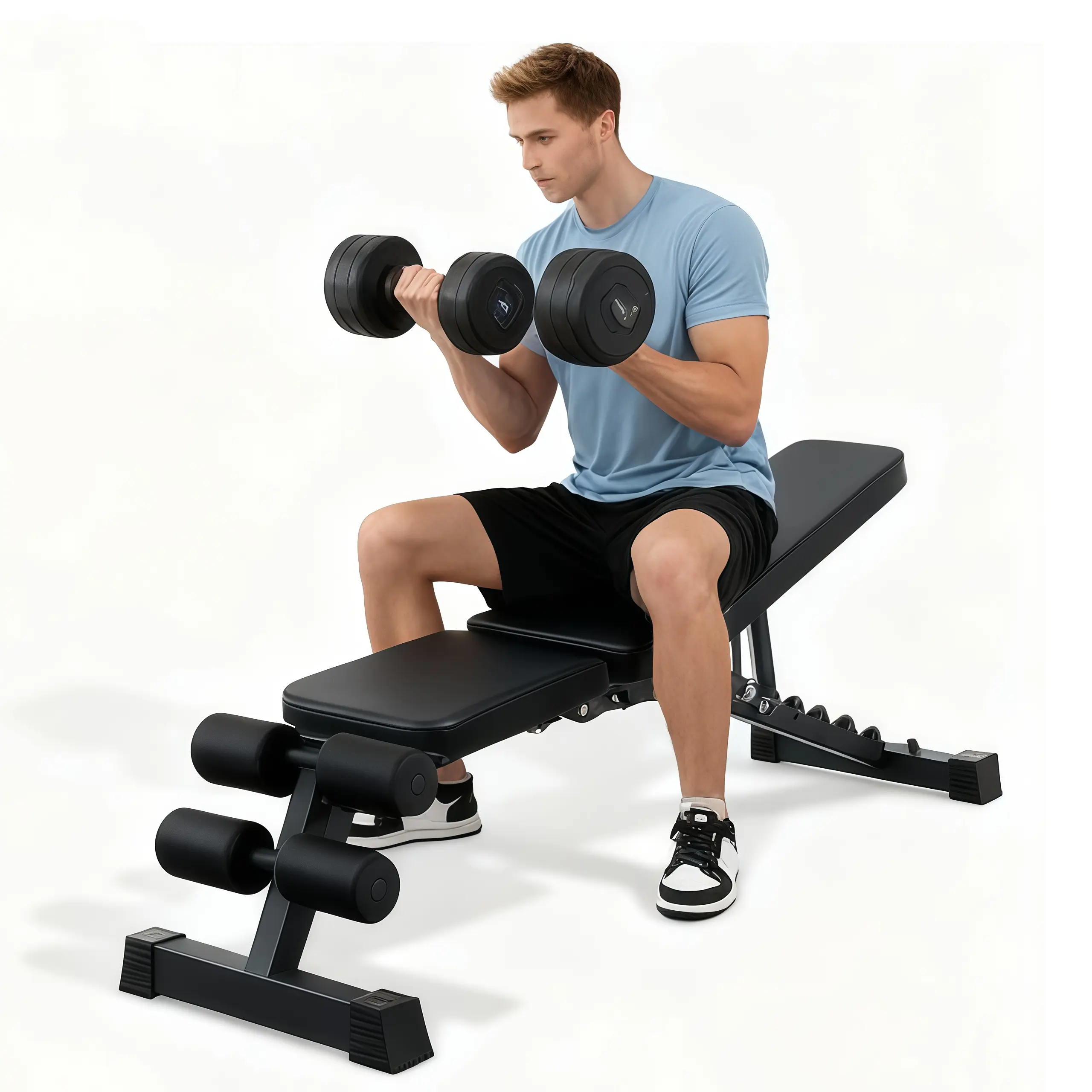 8-in-1 Foldable Workout Bench For Home Gym MultiPurpose Adjustable Utility Stool For Seated Curls foldableworkout strength training bench, Muscle TrainingEquipment, Adjustable Workout Benches, Heavy LoadBarbell Weight Set