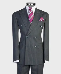Charcoal Gray / Blue Pinstripes Double Breasted Suit Menswear