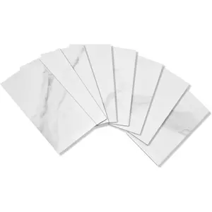 100-Pieces Peel and Stick Backsplash, 3" x 6" PVC Wall Tile, Marble White Stick on Backsplash for//Fireplace