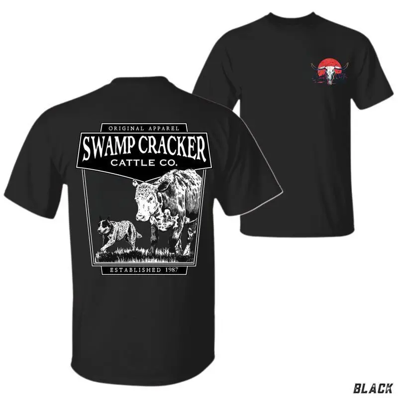 Men's Short-Sleeve Western Ranch Shirt - Swamp Cracker Cattle Co., Vintage 90s Cowboy Heritage, Unisex Round Neck Soft Classic Cotton Top, Farm Life Outfit, Unique Men's Gift