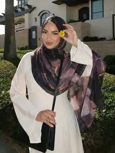 Women's Ink Painting Print Scarf, Elegant Casual Hijab for Daily, Fashion Accessory for Women, Stylish Headscarf