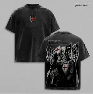 Retro Baldwin IV The Leper King Vintage Washed Apparel | Crusader Jerusalem Cross Medieval Christian Streetwear | Glory of God Outfit
