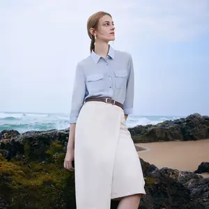 Acetate Shirt And Half Women Skirt Two-Piece Set With Leather Belt