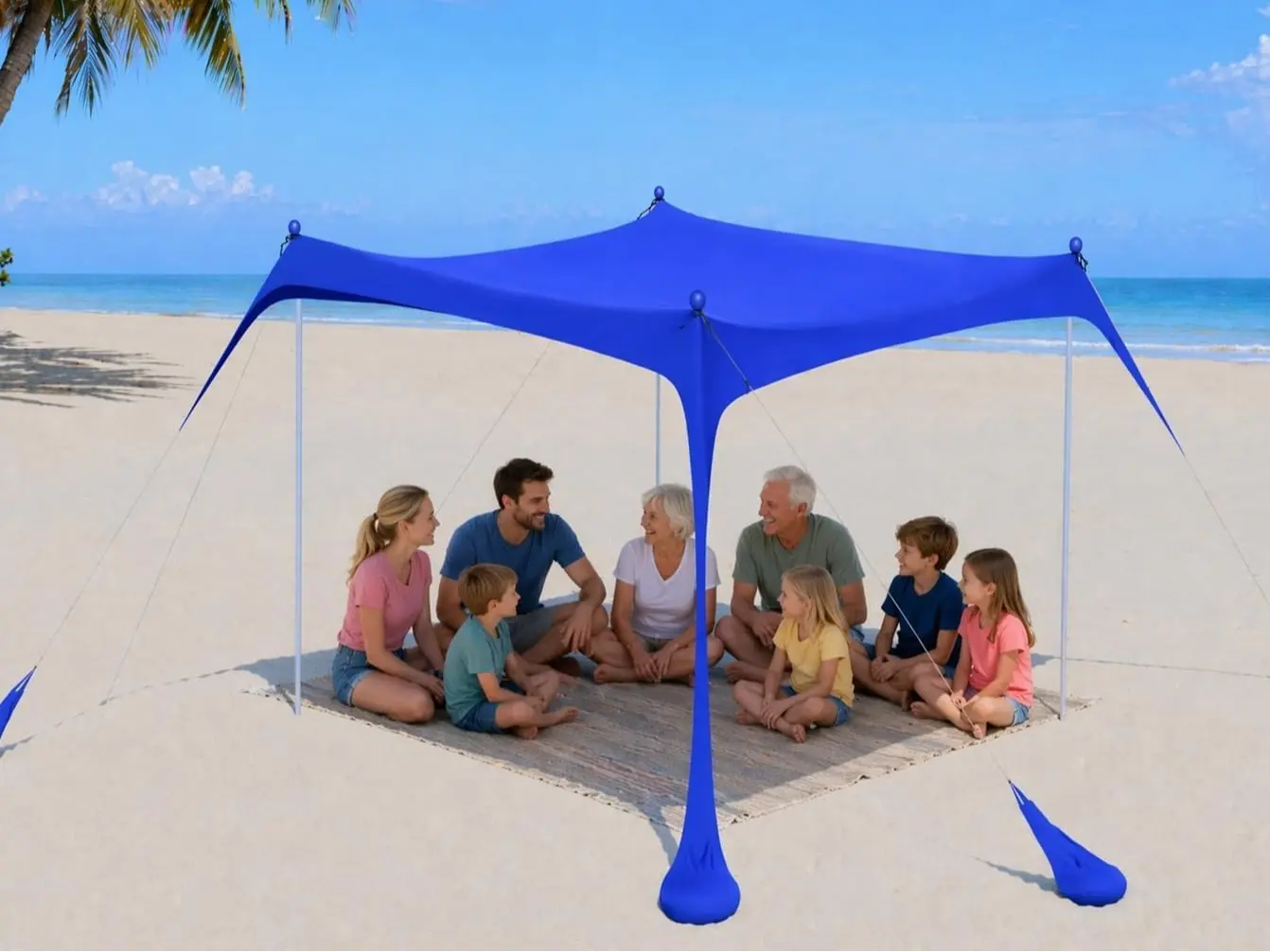 2PM SPORTS 10x10FT UPF50+ Beach Sun Shelter Canopy with 8 Sandbags, Portable Easy Setup Beach Shade Tent for Camping Picnic