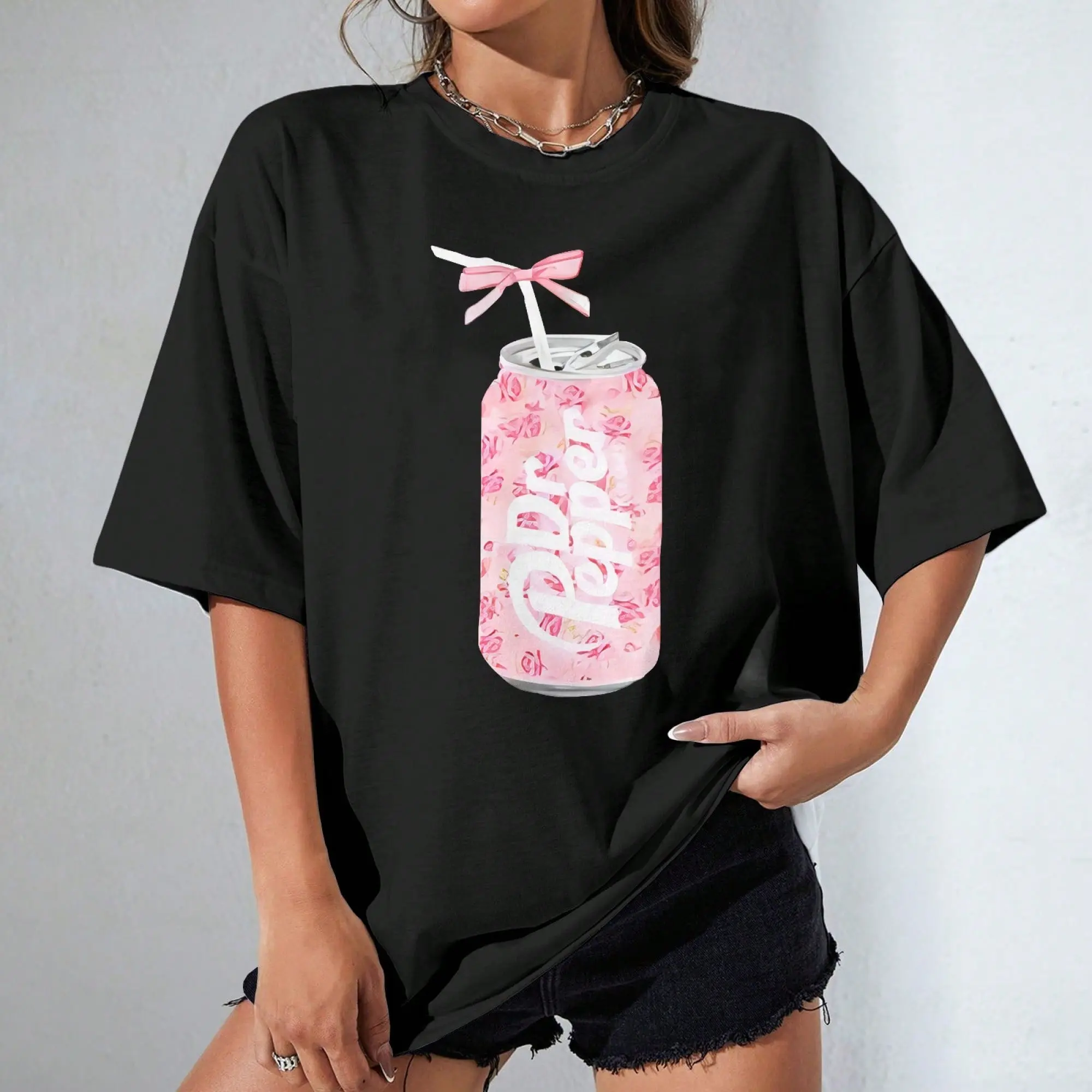Men's 100% Cotton Shortsleeve Oversized Menswear Tshirt - "Chic Soda Can" DrPepper Graphic, Stretch Fabric, Relaxed Fit, Hem Detail, Comfortable, Unisex Fashion Choice