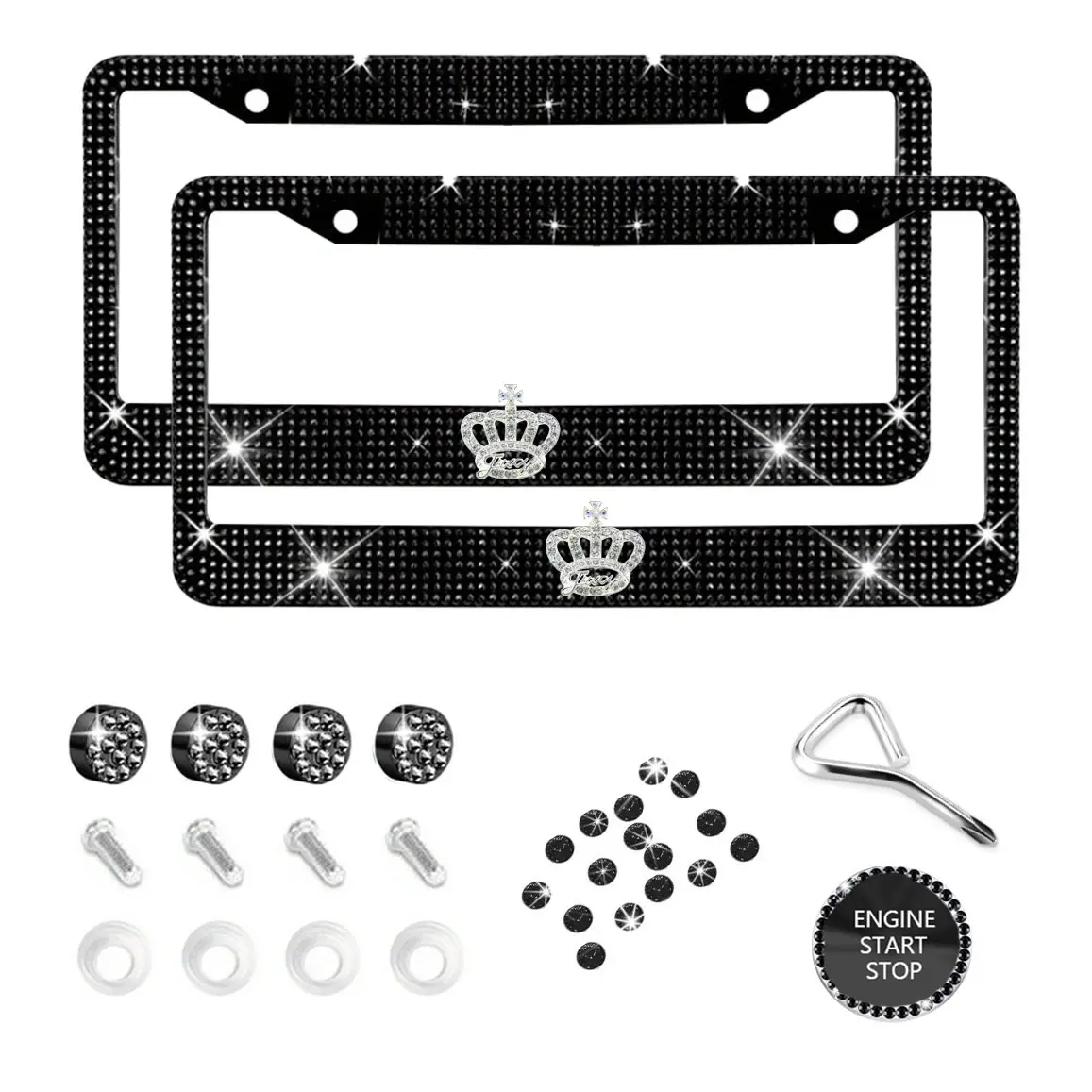 Luxury Crystal Rhinestone Glitter License Plate Frame - Black/Pink Options, Anti-Rust Hardware, US Standard Plate Fit, Car Exterior Royal Sparkle Decoration