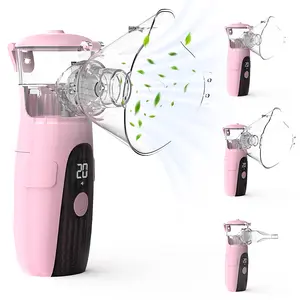 Portable Mesh Nebulizer for Adults & Kids, Rechargeable Quiet Ultrasonic Inhaler with Adult & Child Masks and Mouthpiece, One-Touch Self-Cleaning Respiratory Therapy Device for Home and Travel Use, Pink Version