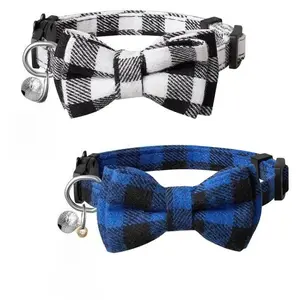 2 Pack Small Fish Cat Collars with Bow Tie and Bell Personalized Breakaway Kitten Collar for Girl Boy Cats Adjustable 7-12inch,Cute for Kitty Kitten Adult Cats Pet Supplies Stuff Accessories