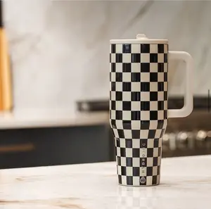 Hydrojug 40oz Portable Vacuum Flask Tumbler, Halloween-Themed Water Bottle with Black and White Grid Pattern