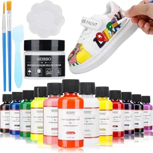 Leather Vinyl Repair Kit,  Acrylic Leather Paint for Shoes, Sneakers, Leather Furniture, Bags, Car Seat, Wallets Leather Scratch Tear Repair Leather Care Set