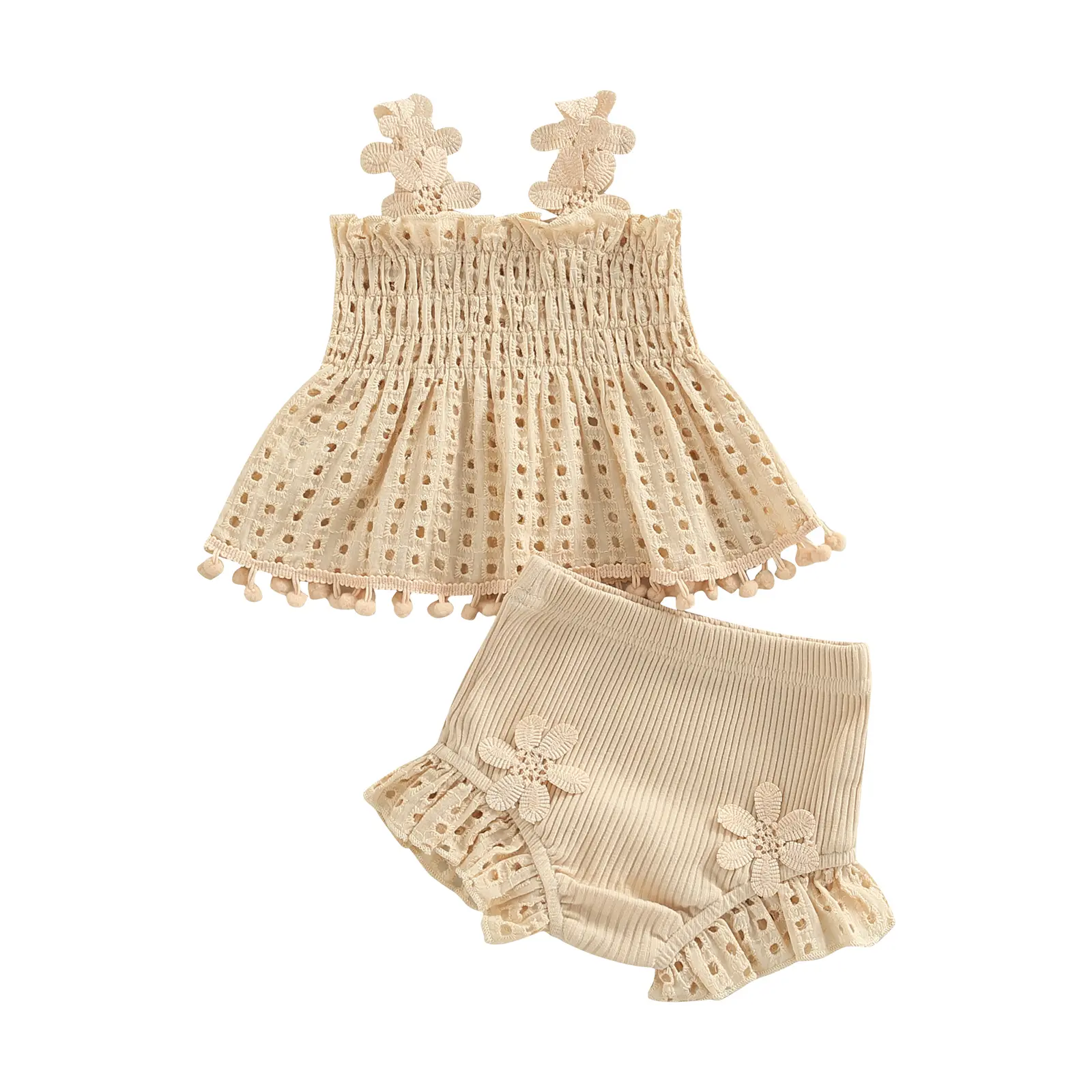 Newborn Baby Girl Summer Clothes Cutout Sleeveless Tank Tops Ruffle Shorts Set 2Pcs Infant Girls Summer Outfits 0-18 Months