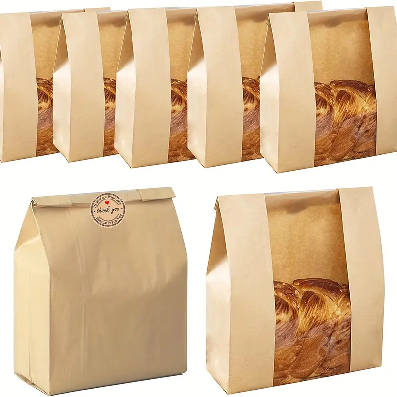 Heavy Duty Bread Storage Bags - 50% Thicker Sourdough Paper with Window, 13.7x8.2x3.5in, Freshness Seal, Ready-to-Pack Party Favor Snack Bags & Package, for Homemade Bread & Cookies, Includes Cute Sealing Stickers (Home & Party Supplies), Party Favor Snac