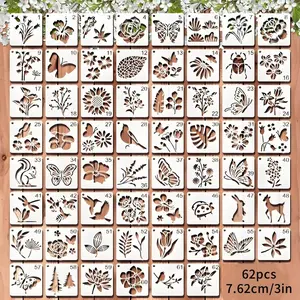 62 Piece 3 Inch Craft Templates Reusable Plastic Material for Rock Painting Wood Wall Tiles Home Decor Includes Drawing Template Manual