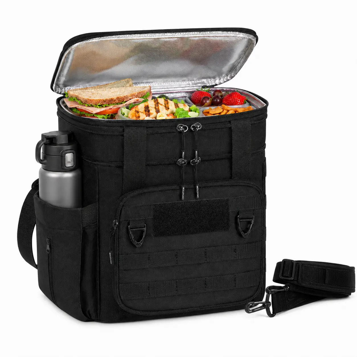 UNIQDESIGN Expandable Insulated Cooler Lunch Box for Men & Women - Tactical Lunch Bag, 8-Hour Hot/Cold Retention, Large Capacity with Water Bottle Holder & Shoulder Strap (Black)