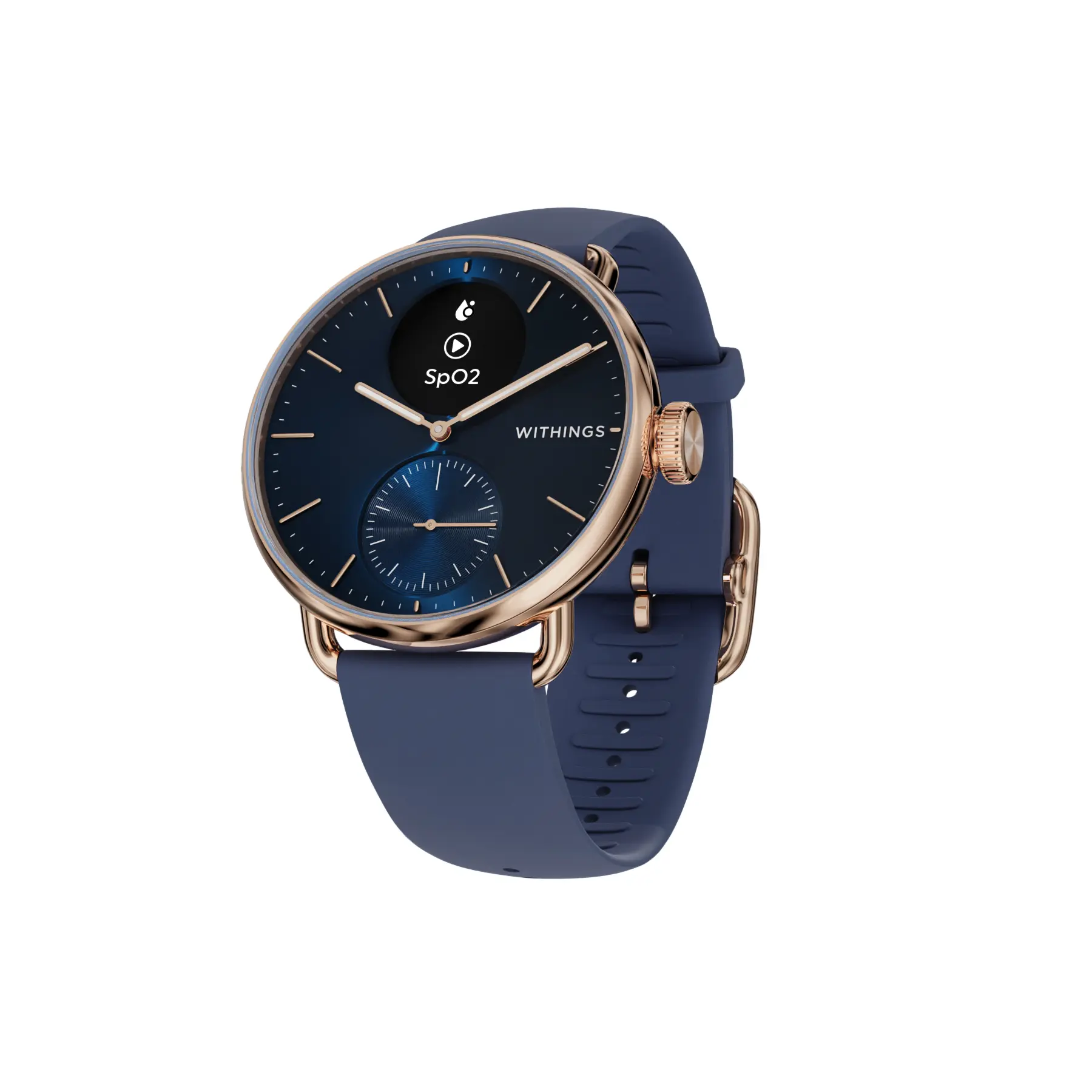 WITHINGS ScanWatch 2 - Hybrid Smart Watch, Heart Rate Monitoring, Fitness Tracker, Cycle Tracker, Sleep Monitoring, GPS Tracker, 30-Day Battery Life, Android & Apple Compatible, HSA/FSA, Blue & Rose Gold, 38mm
