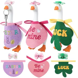 Ceenna 3 Set Valentine's Day 7 Inch Mini Desk Goose Outfits(Excluding geese) Holiday Bibs Bow Headwear Mini Porch Magnetic Goose Headdress Clothes Costume for Irish Holidays Easter Office Table Key Holder Accessories